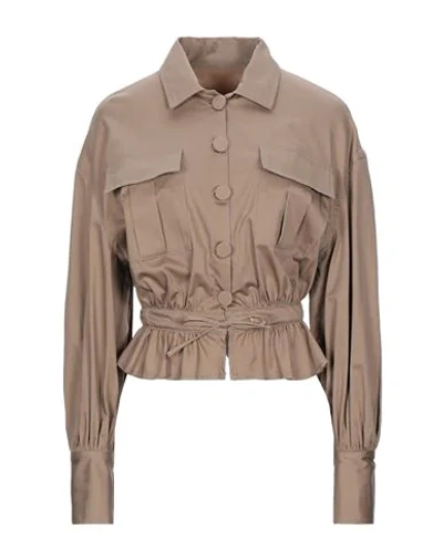 Shop L'autre Chose L' Autre Chose Woman Suit Jacket Khaki Size 4 Cotton, Elastane In Beige