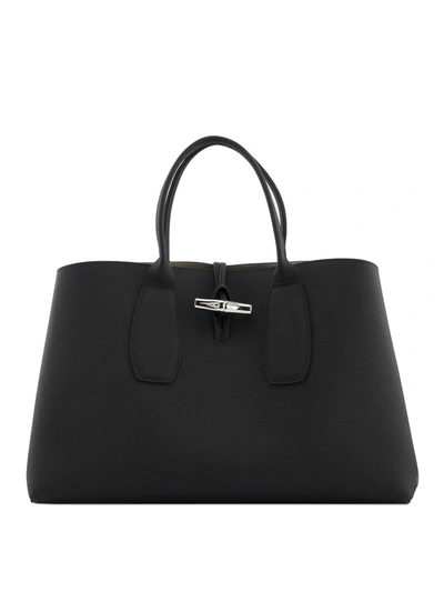 Shop Longchamp Roseau L Grainy Leather Bag In Black