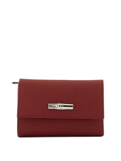 Shop Longchamp Roseau Hammered Leather Wallet In Red