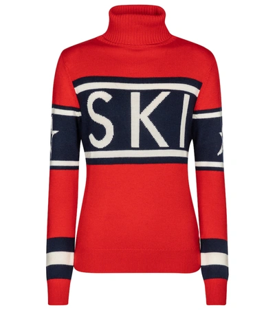 Shop Perfect Moment Schild Intarsia Merino Wool Sweater In Red