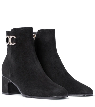 Shop Ferragamo Cassaro 55 Suede Ankle Boots In Black