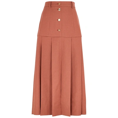 Shop Rejina Pyo Miller Rust Linen-blend Midi Skirt In Brown