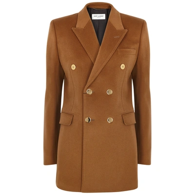 Shop Saint Laurent Brown Double-breasted Wool Jacket In Camel