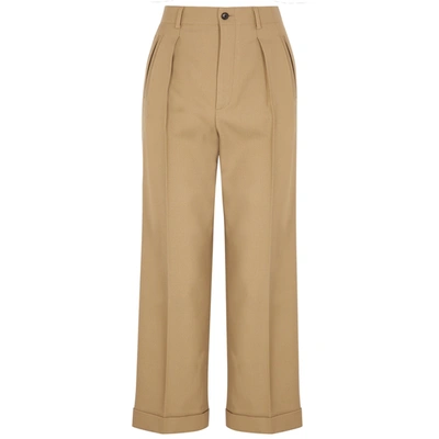 Shop Saint Laurent Camel Straight-leg Wool Trousers In Beige