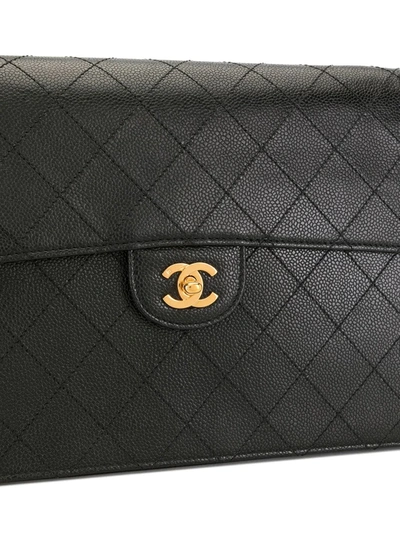 Pre-owned Chanel 1998 Diamond Quilted Chain Flap Shoulder Bag In Black