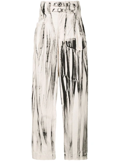 Shop Y's Abstract Print Loose Trousers In White