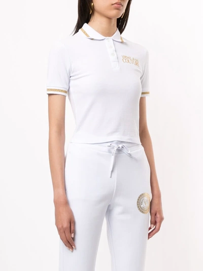 Shop Versace Jeans Couture Embroidered Logo Polo Shirt In White