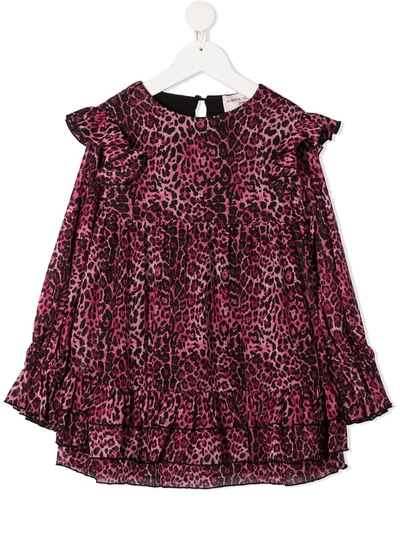 Shop Alberta Ferretti Leopard-print Ruffle-trim Dress In Pink