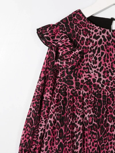 Shop Alberta Ferretti Leopard-print Ruffle-trim Dress In Pink