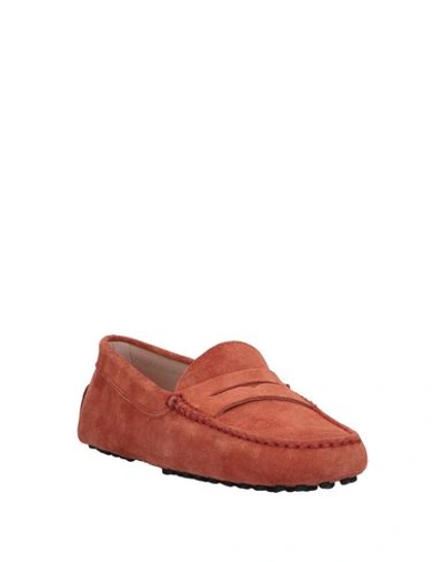 Tod's Woman Loafers Rust Size 7.5 Calfskin In Red