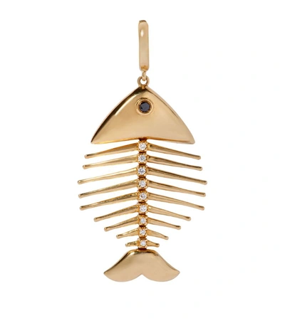 Shop Annoushka Yellow Gold And Diamond Fish Bones Charm