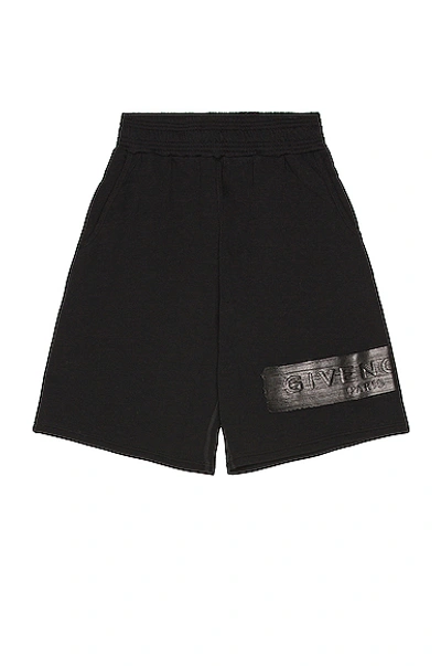 Shop Givenchy Latex Logo Shorts In Black
