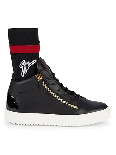 Shop Giuseppe Zanotti Mid Top Leather Sock Sneakers