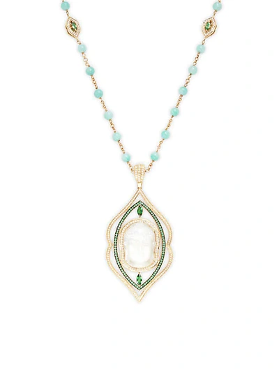 Shop Sara Weinstock One Of A Kind 18k Yellow Gold, Emerald, Diamond & Mother-of-pearl Buddha Pendant Necklace