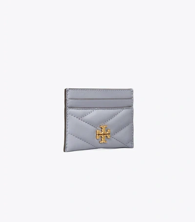 Shop Tory Burch Kira Chevron Card Case In Cloud Blue / Rolled Brass