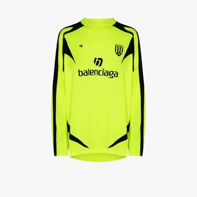 Shop Balenciaga Sponsor Logo Long Sleeve Soccer Jersey In Yellow