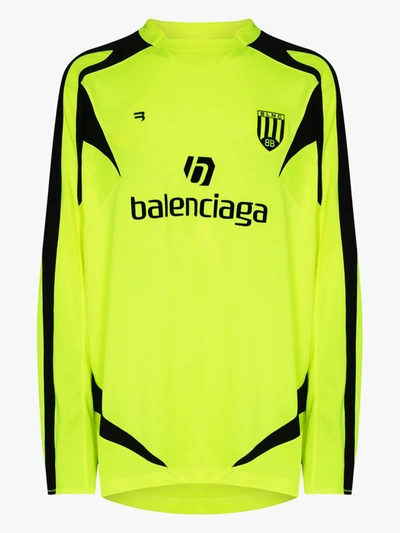 Shop Balenciaga Sponsor Logo Long Sleeve Soccer Jersey In Yellow