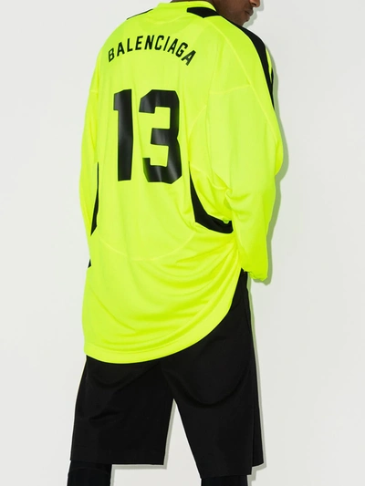 Shop Balenciaga Sponsor Logo Long Sleeve Soccer Jersey In Yellow