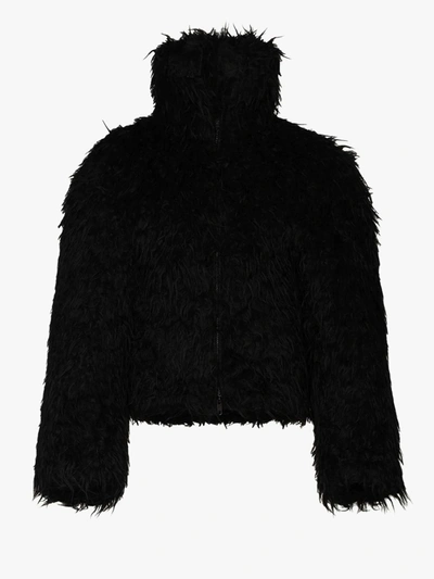 Men's Black Courtside Faux Fur-Trimmed Bomber Jacket