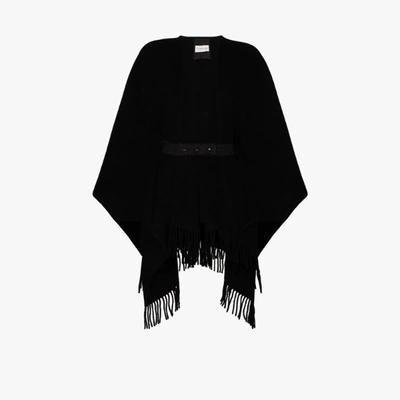 Shop Moncler Belted Wool Poncho In Black