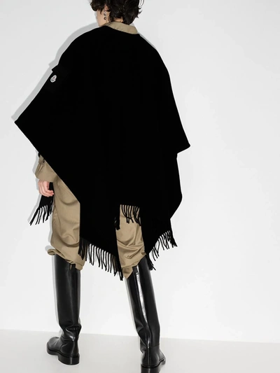 Shop Moncler Belted Wool Poncho In Black