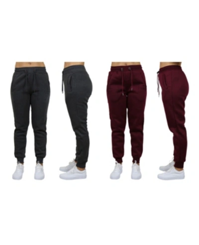 Shop Galaxy By Harvic Women's Loose Fit Fleece Jogger Sweatpants, Pack Of 2 In Charcoal - Burgundy