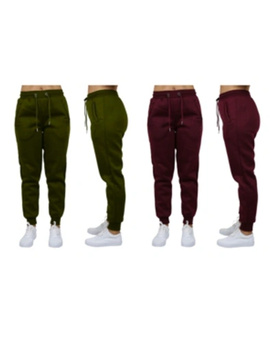 Shop Galaxy By Harvic Women's Loose Fit Fleece Jogger Sweatpants, Pack Of 2 In Olive - Burgundy