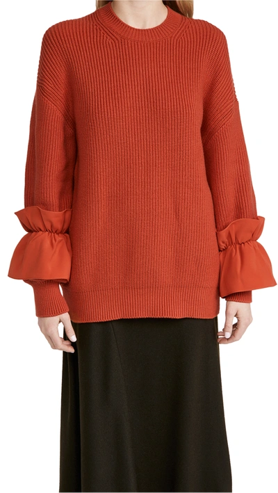 Shop Adeam Ruffle Cuff Sweater In Sunrise Red