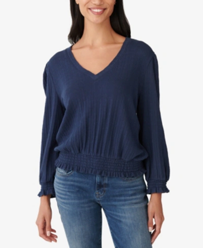 Shop Lucky Brand Smocked V-neck Top In American Navy