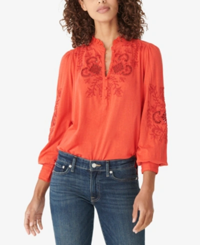 Shop Lucky Brand Embroidered Knit Top In Molten Lava