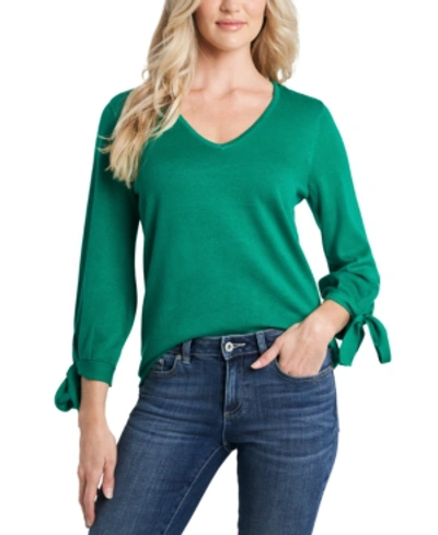 Shop Cece Tie-sleeve V-neck Sweater In Vibrant Kelly