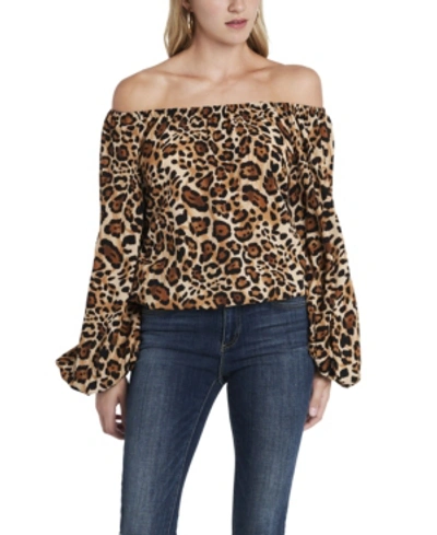 Shop Vince Camuto Women's Off Shoulder Animal Print Balloon Sleeve Blouse In Tan