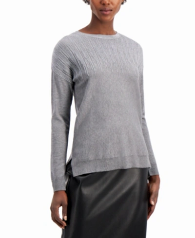 Shop Alfani Metallic-detail Vented-hem Sweater, In Regular & Petite, Created For Macy's In Graphite Grey