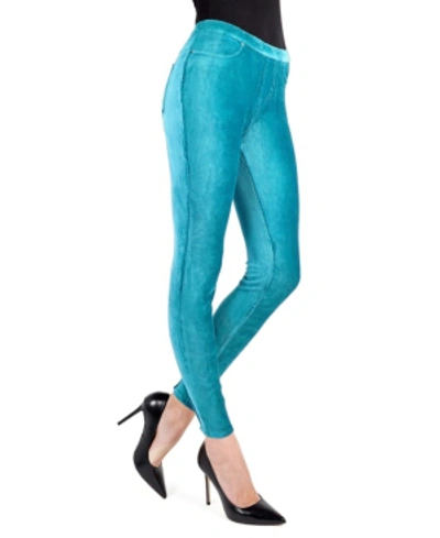 Shop Memoi Women's Thin Ribbed Stretch Corduroy Leggings In Ocean Dept