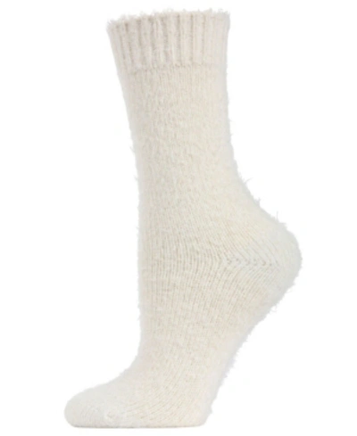 Shop Memoi Warm Solid Plush Women's Crew Socks In Ivory