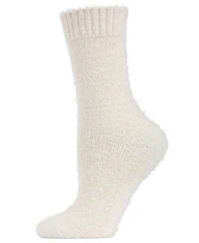 Memoi Warm Solid Plush Women's Crew Socks In Ivory