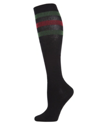 Shop Memoi Mod Stripe Women's Knee High Tube Socks In Black-burg