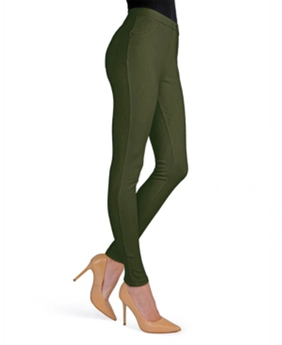 Memoi Women's Knit Cotton-blend Chino Leggings In Ivy Green