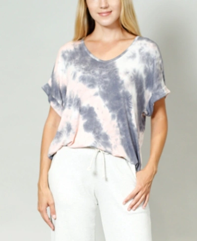 Shop Coin 1804 Women's Tie Dye Rolled Sleeve V-neck T-shirt In Gray Peach