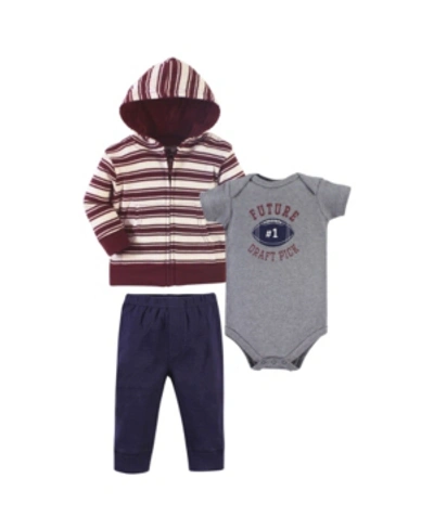 Shop Hudson Baby Baby Boys 3 Piece Cotton Hoodie, Bodysuit And Pant Set In Gray, One Draft Pick