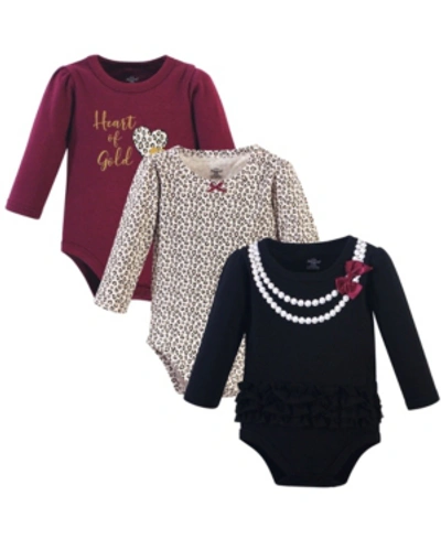 Shop Little Treasure Baby Girls 3 Piece Cotton Bodysuits In Black Heart Of Gold