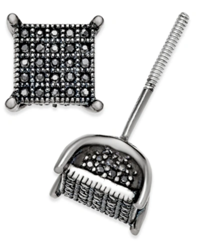 Shop Macy's Men's Diamond Square Cluster Stud Earrings (1/4 Ct. T.w.) In Sterling Silver In Black