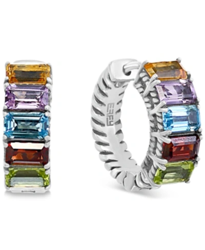 Shop Effy Collection Effy Multi-gemstone Small Hoop Earrings (3 Ct. T.w.) In Sterling Silver, 0.6"