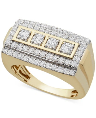 Shop Macy's Men's Diamond Rectangle Cluster Ring (1 Ct. T.w.) In 10k Gold