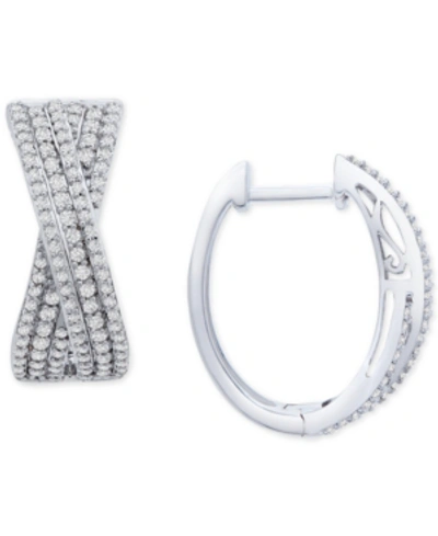 Shop Wrapped In Love Diamond Crossover Oval Hoop Earrings (1 Ct. T.w.) In Sterling Silver, Created For Macy's