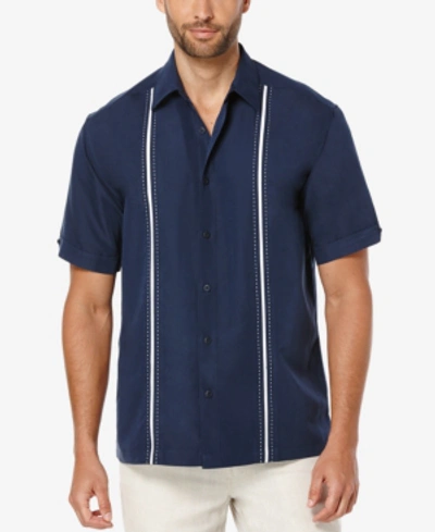 Shop Cubavera Men's Pick Stitch Panel Short Sleeve Button-down Shirt In Dress Blue
