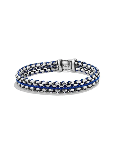 Shop David Yurman Men's Woven Box Chain Bracelet In Sterling Silver With Blue Nylon/8mm In Silver Blue