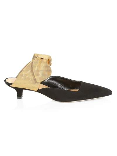 Shop The Row Women's Coco Bow Suede & Silk Mules In Black Sahara