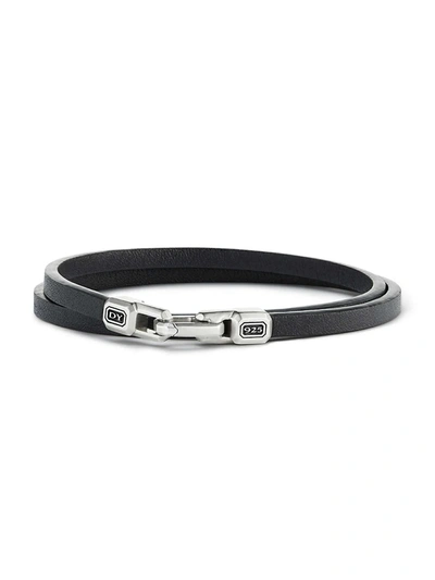 Shop David Yurman Men's Steamline Double-wrap Black Leather Bracelet With Sterling Silver