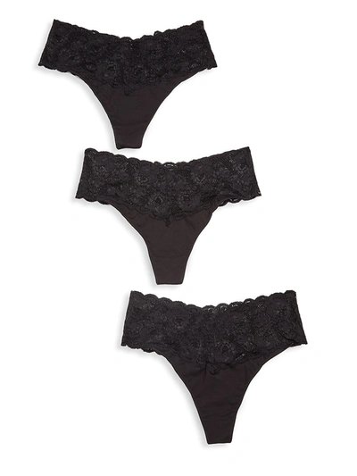 Shop Cosabella Women's Never Say Never Plus Size 3-pack Lace Thong Set In Black